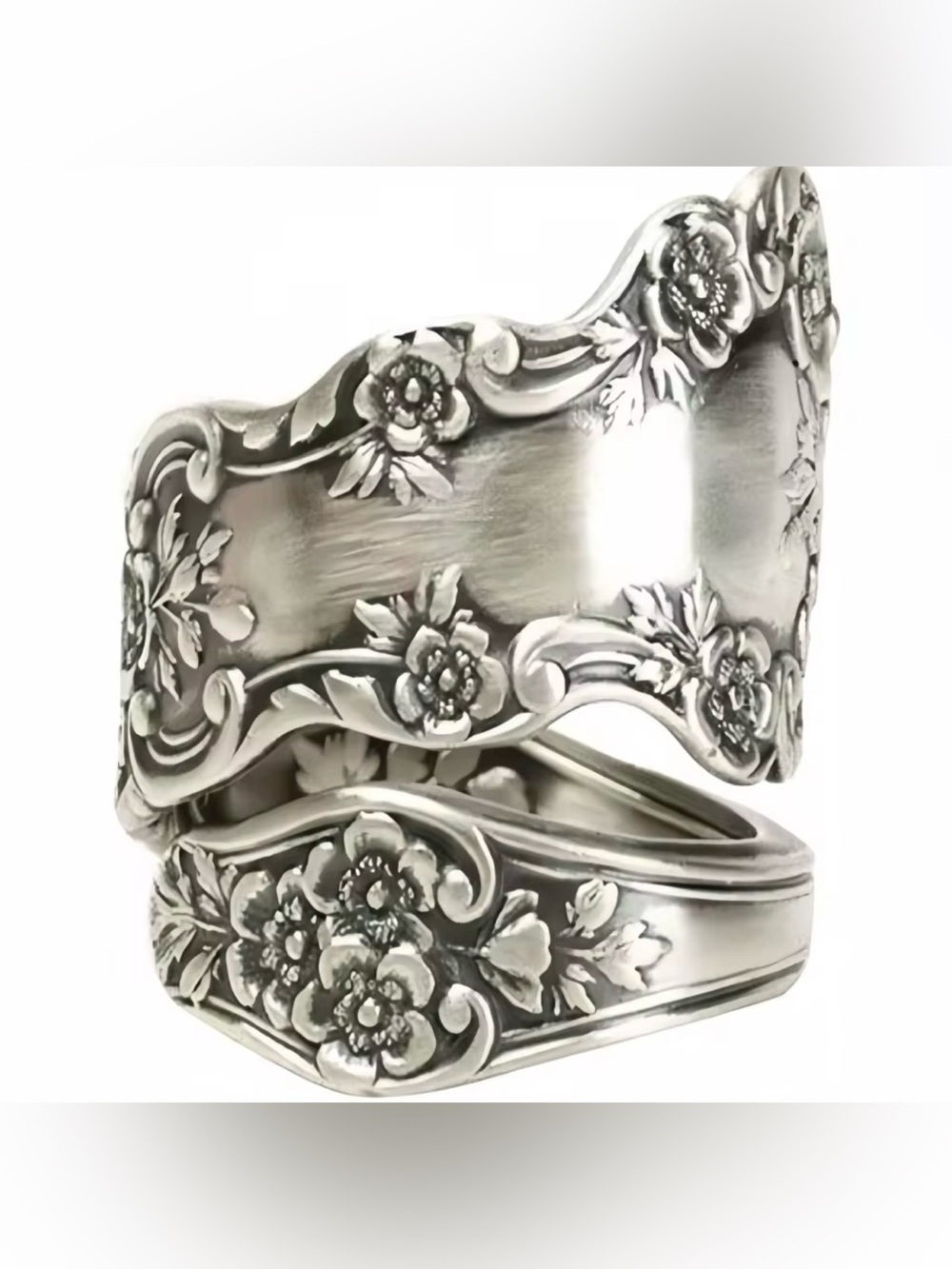 Floral Engraved Silver Spoon Ring Set
